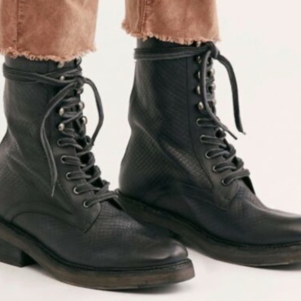 Free People Black Lace-Up Combat Boots